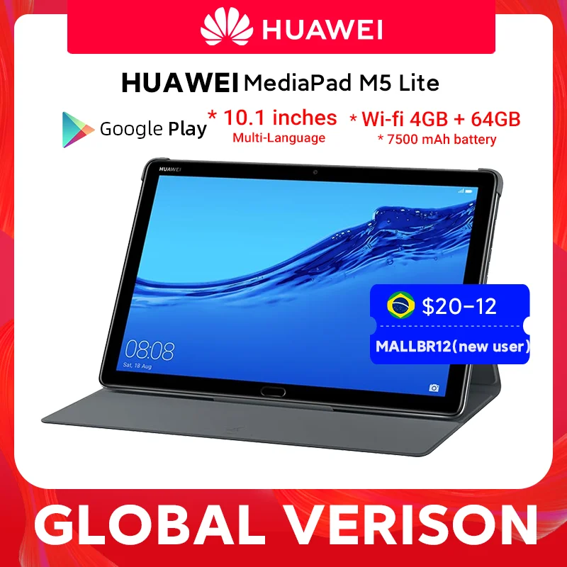 HUAWEI MediaPad M5 lite 10 1 дюймовый планшетный ПК 3 ГБ 32 MicroSD Kirin 659 Восьмиядерный LTE 7500 мАч