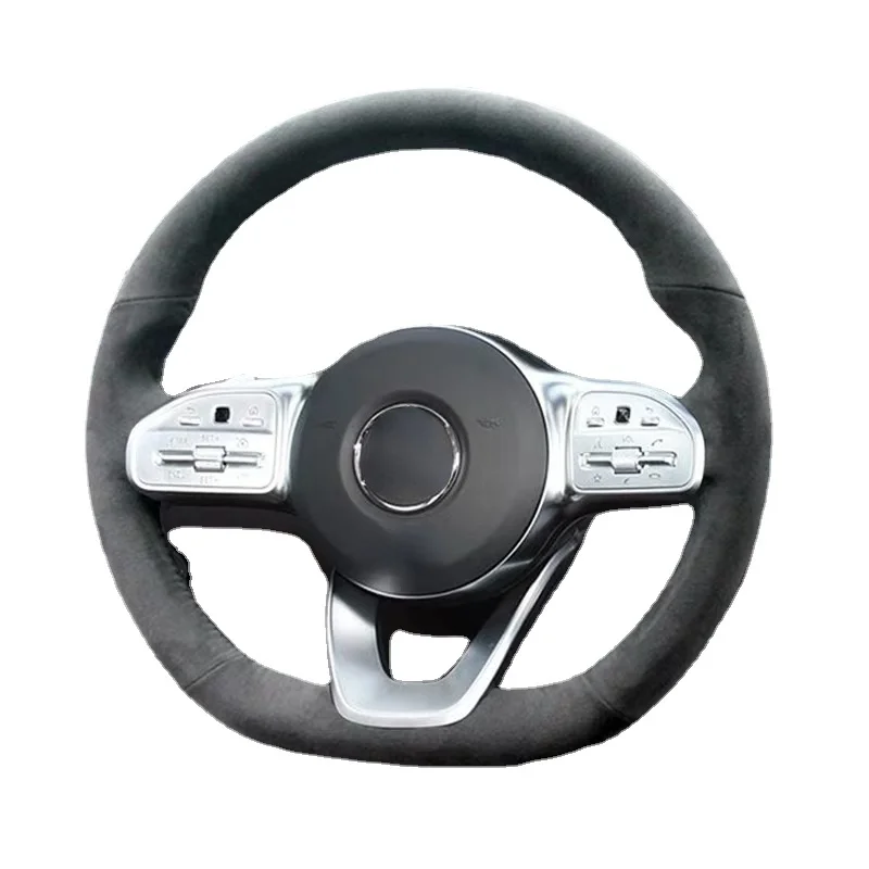 

Black Suede Leather Steering Wheel Hand Sewing Wrap Cover Fit for Mercedes-Benz A-Class W177 2018-2019 B Class C Class CLS