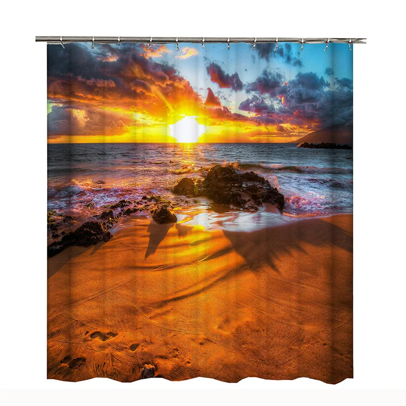 Sea Beach Shower Curtain Sunset Curtains For Bathroom Shower Sandbeach Sun Cloud Rideau De Douche Bath Accessories Bath Curtain