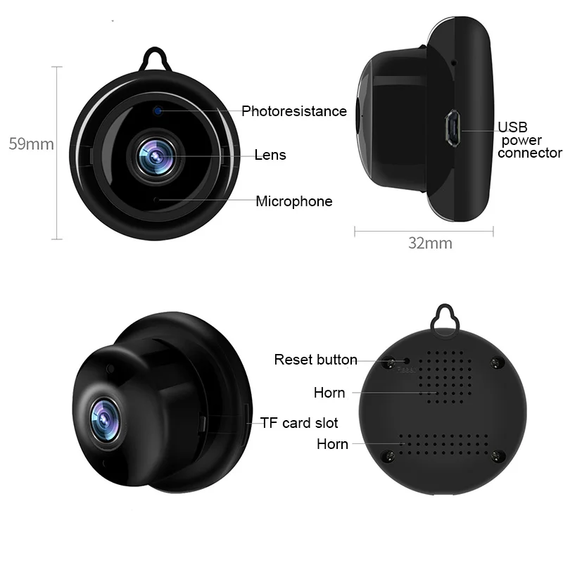 Беспроводная купольная мини камера 720P для улицы умного дома ночного видения