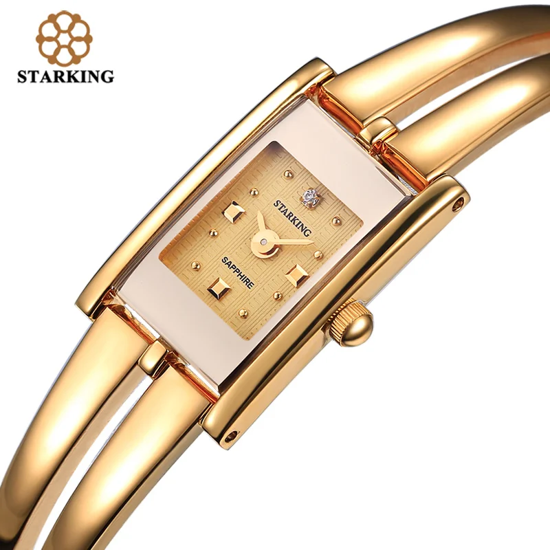 

STARKING Роскошные брендовые Модные женские кварцевые часы с золотым браслетом, часы в стиле ретро, роскошный дизайн, прямоугольные простые жен...