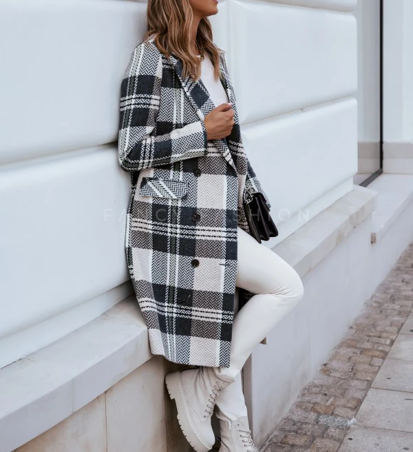 

Women Autumn Plaid Casual Long Trench Coat Double Breasted Women's Windbreaker 2022 Chic Office Coat Ladies Outerwear