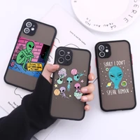 punqzy funny cartoon alien soft tpu phone case for iphone 13 11 12 pro max xr xs 8 7plus se2020 newfine hole all inclusive cover