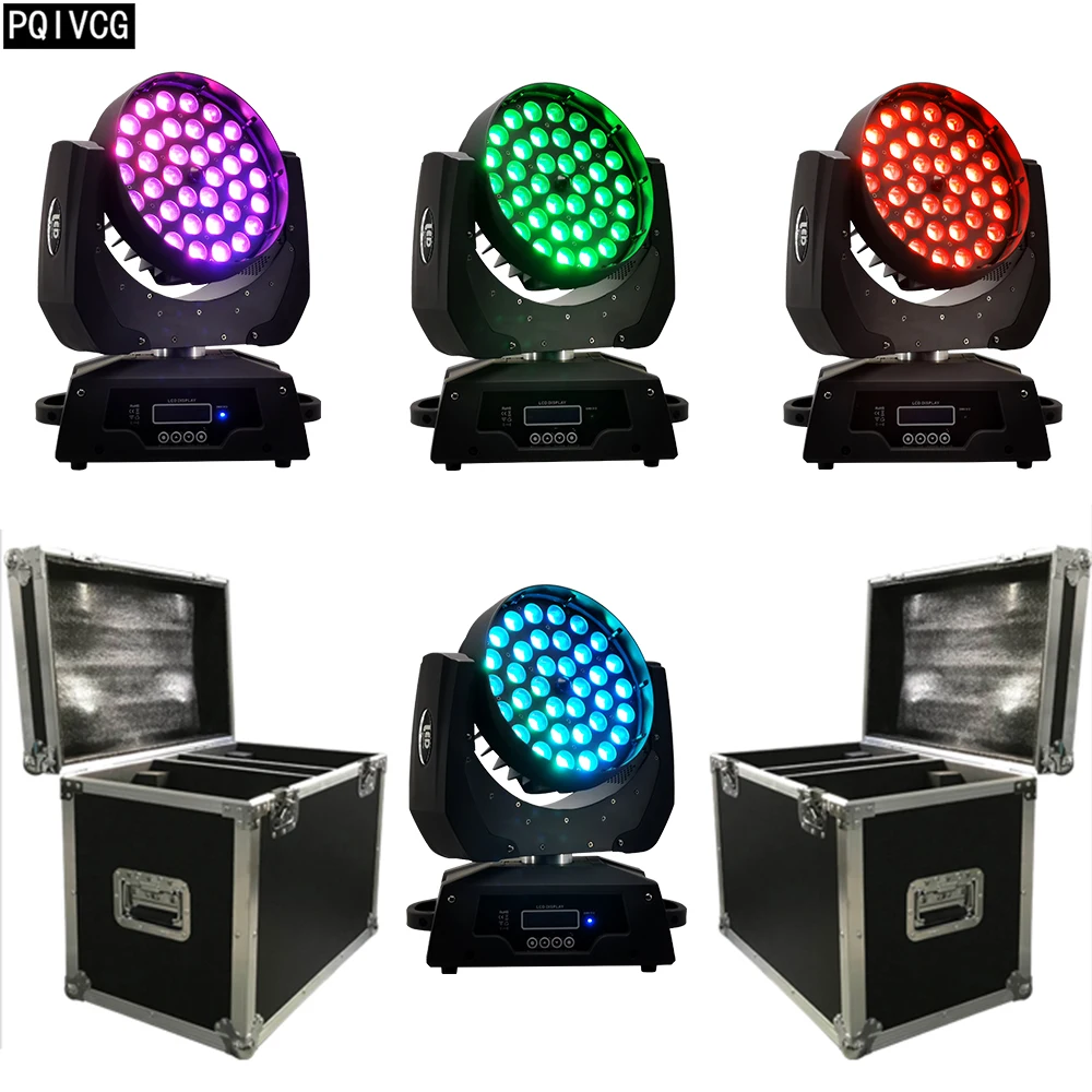 

4 pcs 36x12w Zoom moving head light + 2 pcs flight case RGBW 4-in-1 wash moving head light