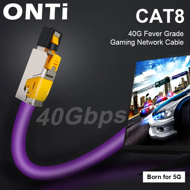 ONTi Cat8 Ethernet Патч-Кабель высокая скорость S/FTP 22AWG экранированный однотонный сетевой