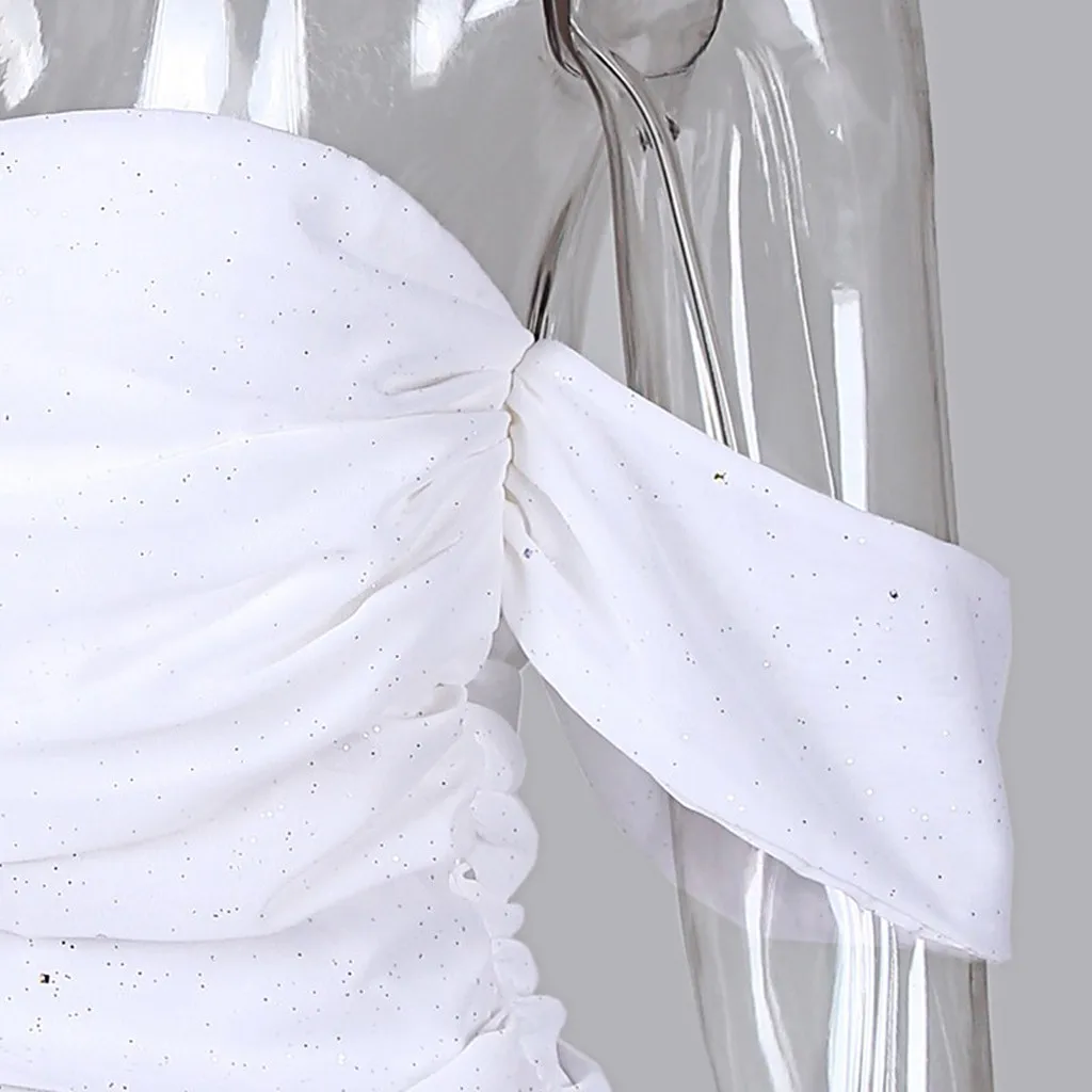 Сексуальное платье без бретелек женское модное с открытыми плечами бандо белое