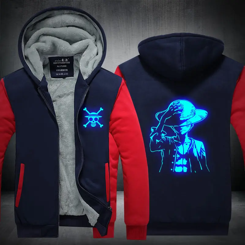 Цельная зимняя толстовка с капюшоном Monkey D. Толстовки Luffy Choba на молнии и надписью
