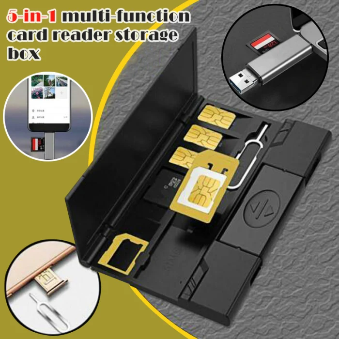 5-в-1 кард-ридер карманы Комплект USB 3,0 Многофункциональный ящик для хранения карточек держатель мобильного телефона многофункциональный sim-карта коробка FKU66