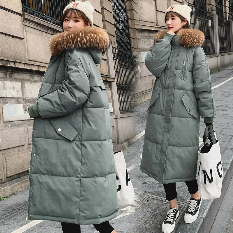 

Новая зимняя куртка, женское теплое модное пальто с воротником из искусственного меха, длинное платье, женское плотное пальто, длинная парк...