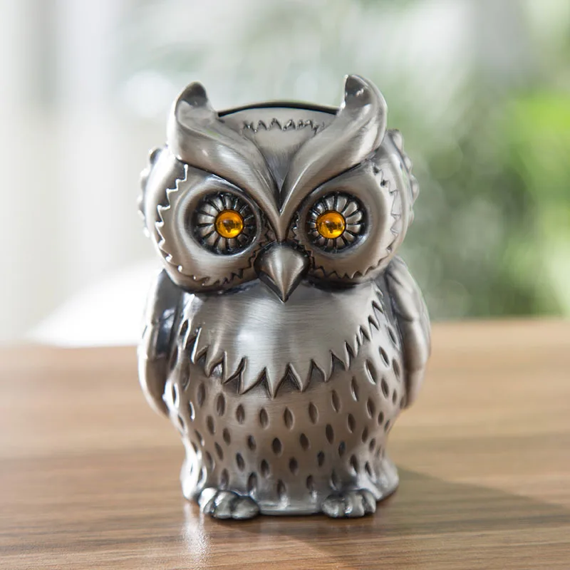 

Zinc Alloy Owl Piggy Bank Creative Birthday Gift Valentine's Day Owl Savings Home Decoration