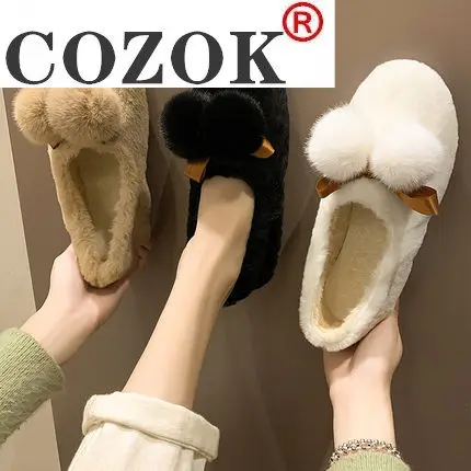 

2021 Plush shoes women's winter flat wild plus velvet warm cotton scoop shoes thick bottom non-slip pregnant women's cotton shoe