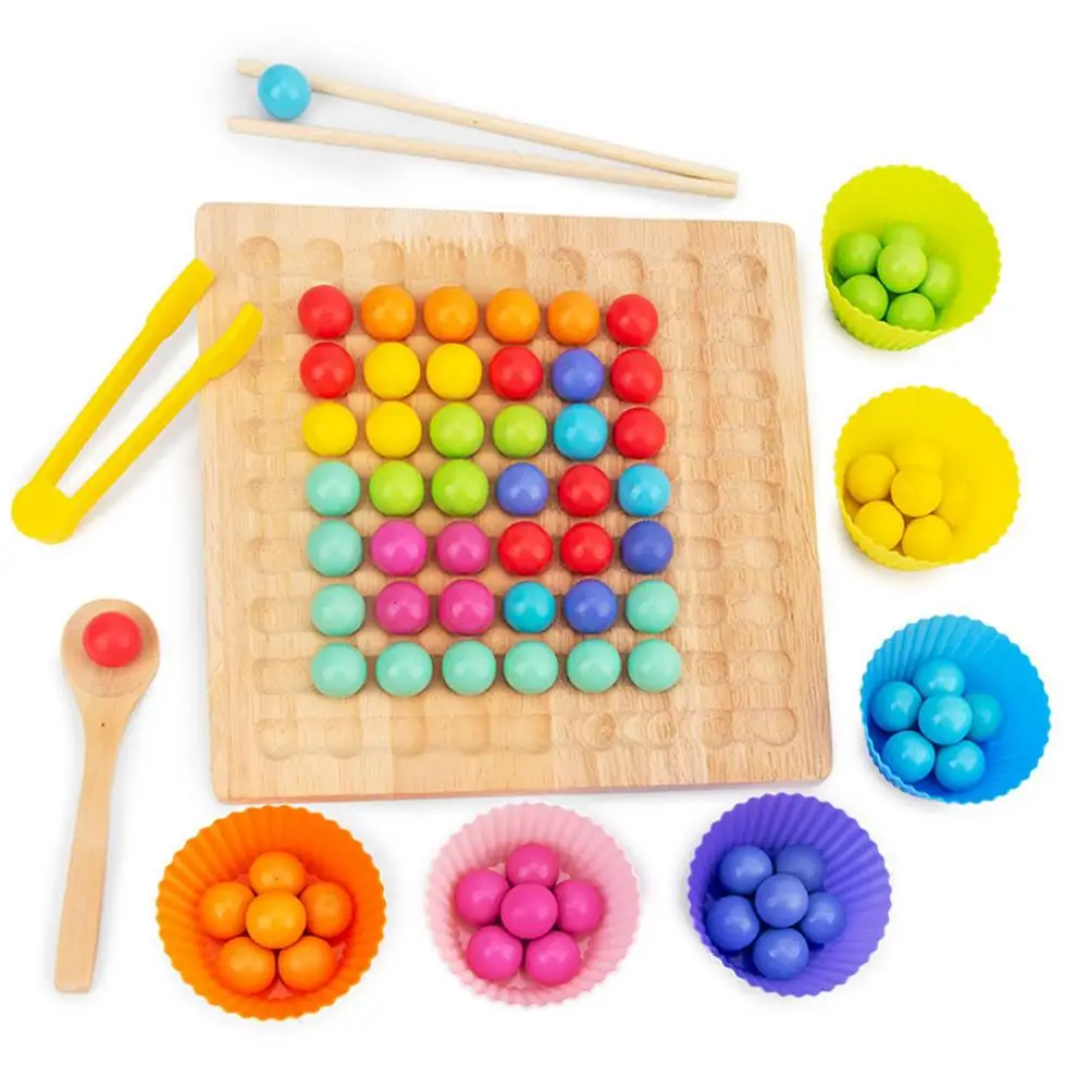 

Baby Wooden Clip Beads Rainbow Toy Early Education Puzzle Board Game Building Block Clip Beads Baby Hands-on Ability Sorting