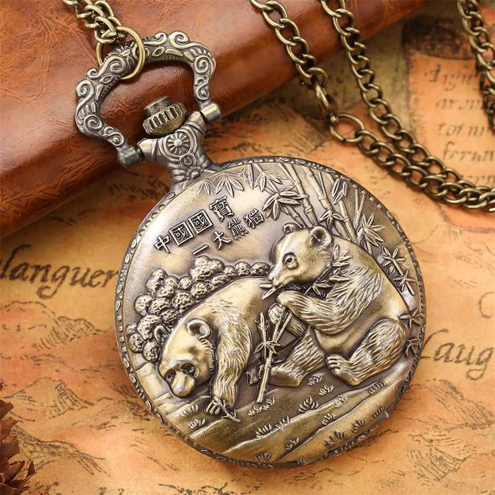 Редкие милые кварцевые карманные часы с изображением панды сувенирная коллекция