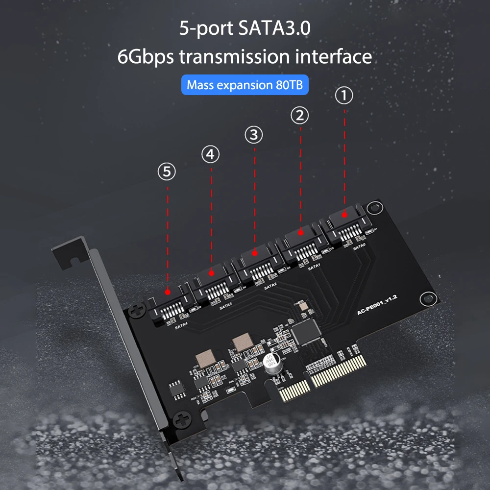 

5/8/10 Port PCI-E to SATA 3.0 Expansion Card 6Gbps PCI-E X4 Adapter Card for Desktop PC JMB585Chip Supports RAID