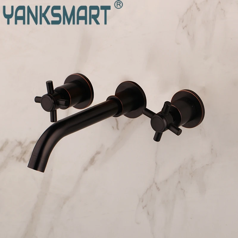 RU кран для ванной комнаты раковины из латуни настенный смеситель 3 шт. черные