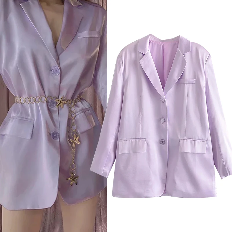 WESAY JESI Za Женская одежда 2021 фиолетовый Блейзер Повседневный для работы тонкий пиджак женская мода с карманами длинным рукавом блейзер
