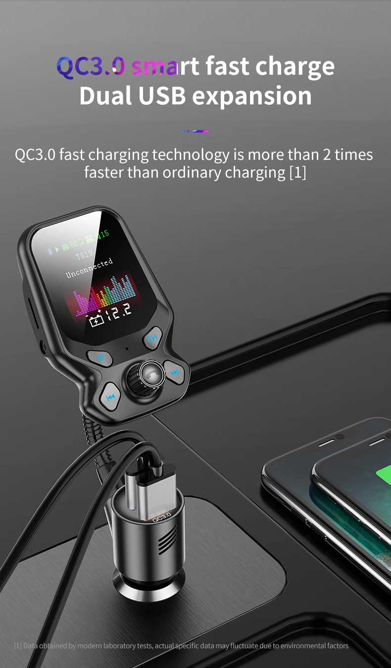 

T819 новейший QC 3,0 Новейший автомобильный Bluetooth громкой связи mp3-плеер/телефон к радио FM-передатчик