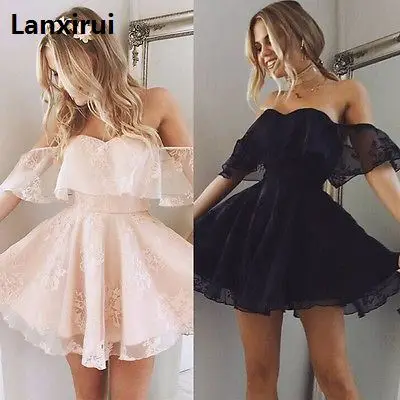 Повседневное модное женское кружевное однотонное платье милое летнее