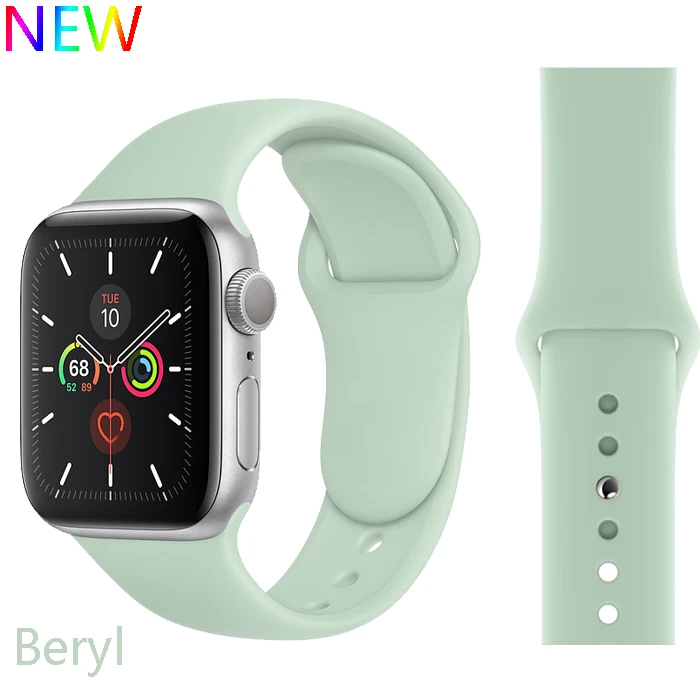 official Beryl Спортивный ремешок для Apple Watch ремешок 44 мм 40 4 3 iwatch ремешок 42 мм 38 мм силиконовый pulseira ремешок для часов Браслет Apple watch 5 ремешок 44 мм - Цвет ремешка: official Beryl