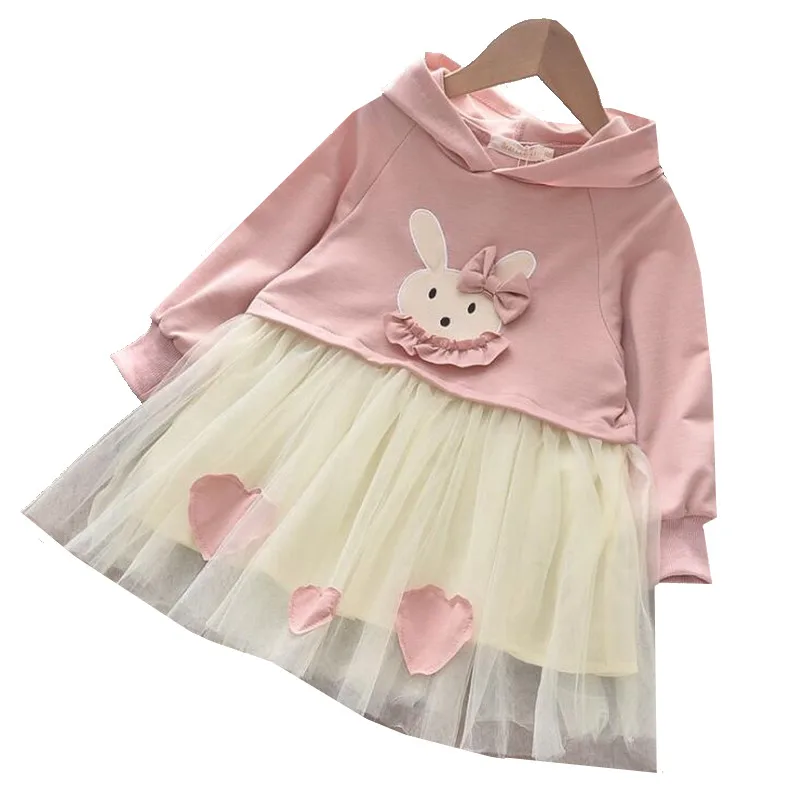 

Children Clothes Baby Girls Cartoon Bunny Dress New Autumn Girls Sweet Party Dress Long Sleeve Hooded Cute Outfits Kids Clothing