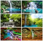 Фон для детской фотосъемки с изображением летних природных пейзажей водопада цветов деревьев озера камней