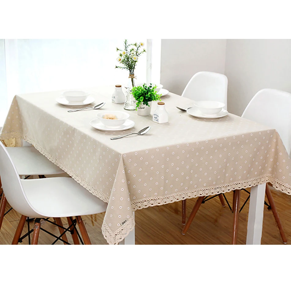Скатерть кружевная прямоугольная льняная скатерть с принтом маленьких ромашек