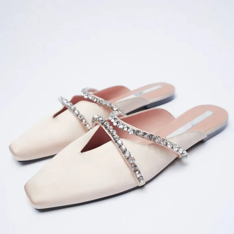 Женские мюли со стразами кожа без застежки плоская подошва удобные красивые