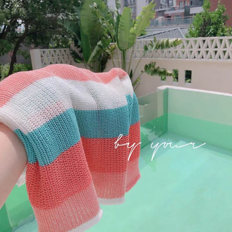 

Toddler Girl Rainbow Sweaters Autumn Thin Loose Striped Knitwear Pullover Basic Shirts Sweater For Kids 10year Korean Girls Tops