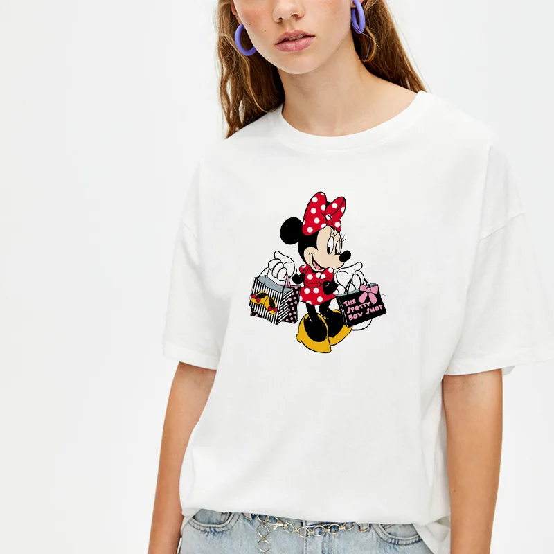 

Disney Harajuku Summer Women T-shirts Casual Kawaii Minnie Print Tops Tee Female Short Sleeve T Shirts Fashion Streetwear Tshirt