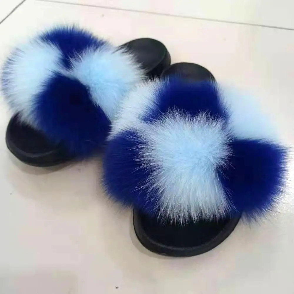 as the picture shows Новые женские тапочки с натуральным лисьим мехом; домашняя меховая обувь; пушистые плюшевые сандалии; мягкие и удобные пикантные вьетнамки из ЭВА; размеры 36-45 - Цвет: as the picture shows