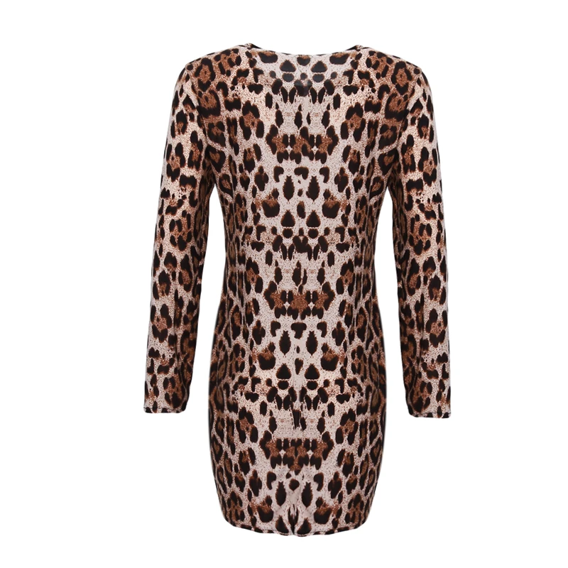

Autumn 2019 Women Sexy Leopard Print Contrast Color Dress Bodycon Slim Long Sleeve Women Dress Plus Size Fashion Bag Hip Dress
