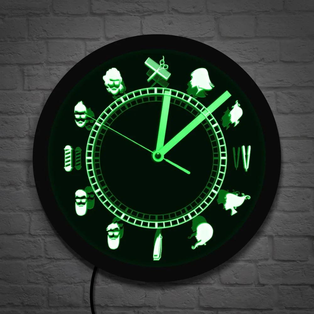 Hairdresser Beauty Salon Illuminated Wall Clock Barber Shop Vintage Design Atmosphere Lighted LED Backlight Business Sign | Дом и сад