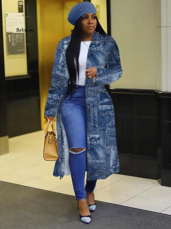 5Xl Plus Size Spring Women Jacket African Clothes Long Sleeve Printing Double-Breasted Lapel Trench Coat New | Тематическая одежда