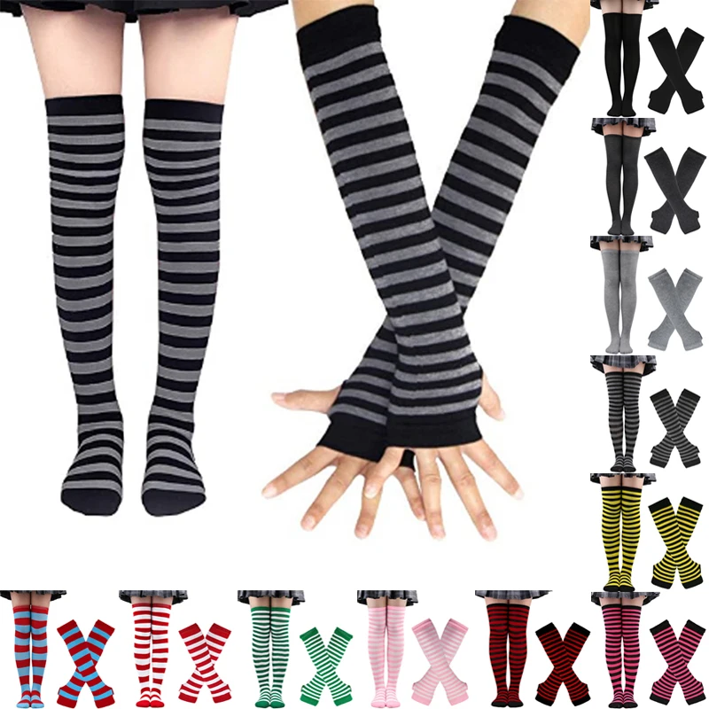 

Rainbow Stripe Knee Long Socks Gloves Women Cotton Fashion Colorful High Quality Female Leg Socks Vintage Hiphop Skateboard Sock