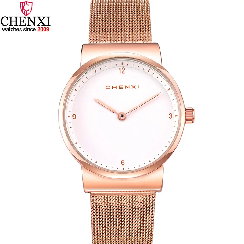 Простые элегантные женские часы розовое золото белый цвет нержавеющая сталь