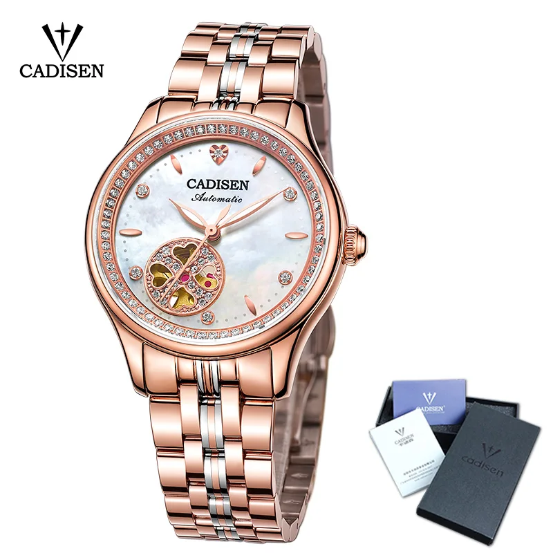 

CADISEN 2019 New Lightweight Luxury Women Automatic Watch Luxury Fashion Rose Gold Stainless Steel Watch Luminous Waterproof