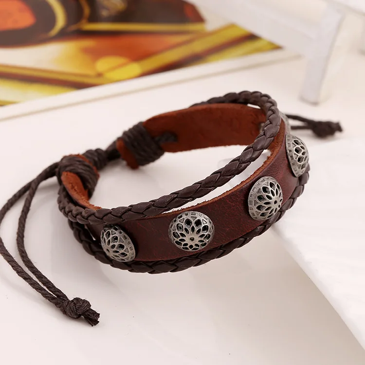 Винтажные Коричневые Плетеные браслеты из натуральной кожи для женщин и мужчин