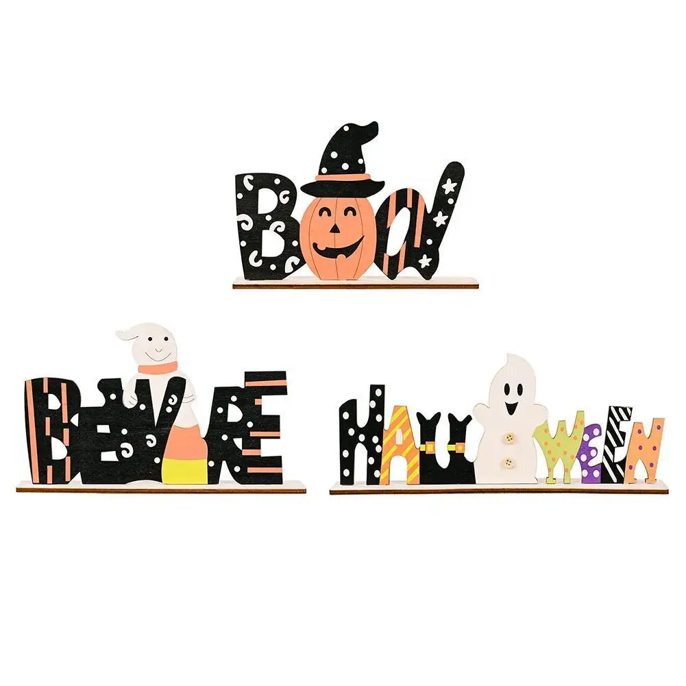 

Halloween Boo Trick Or Treat Wooden Letter Desktop Ornament Halloween Party Festival Bar Home Decoration Table Decor Supplies