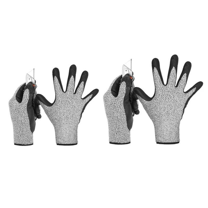 

2 Pair Level 5 Cut Resistant Gloves 3D Comfort Stretch Fit, Durable Power Grip Foam Nitrile, Pass Fda Food Contact, Smart Touch,