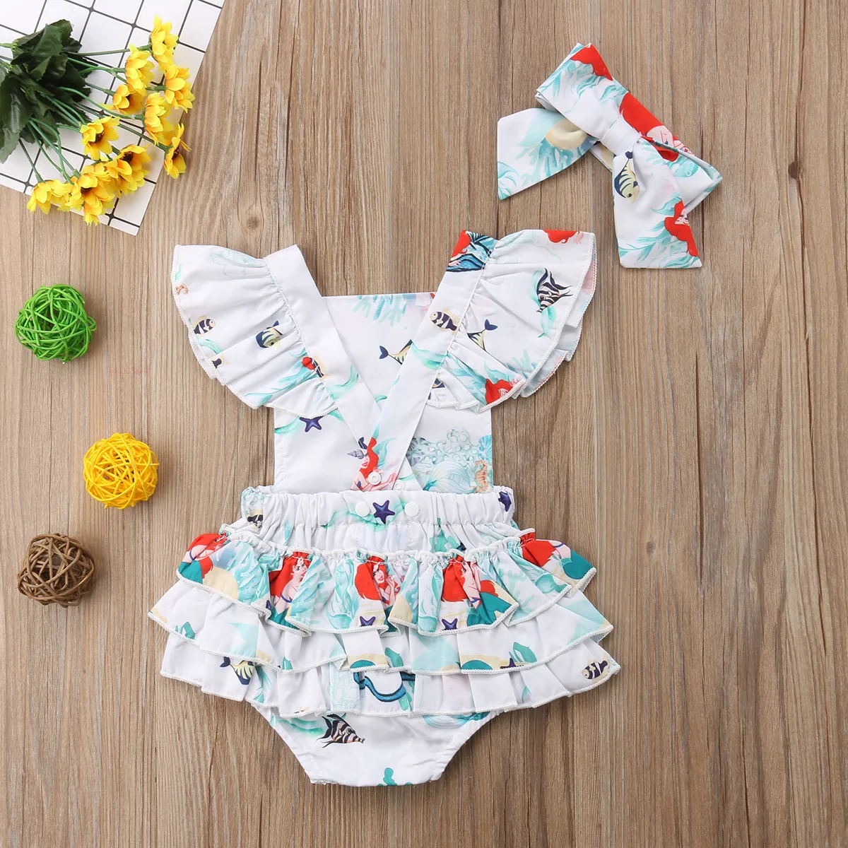 

Infant Newborn Kids Baby Girls Lace pattern Ruffles Sleeve Bodysuit Jumpsuit Outfits Clothes Size 0-24M