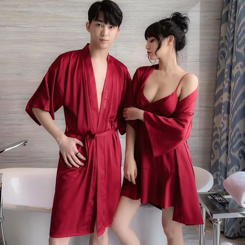Летняя Пижама для пар Мужская пижама халат шорты ночная рубашка пикантная