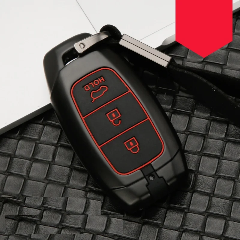 3Button black red Чехол для ключей автомобиля из углеродного волокна для hyundai i30 Ix35 KONA Encino Solaris Azera Grandeur Ig Accent Santa Fe Palisade - Название цвета: 3Button black red