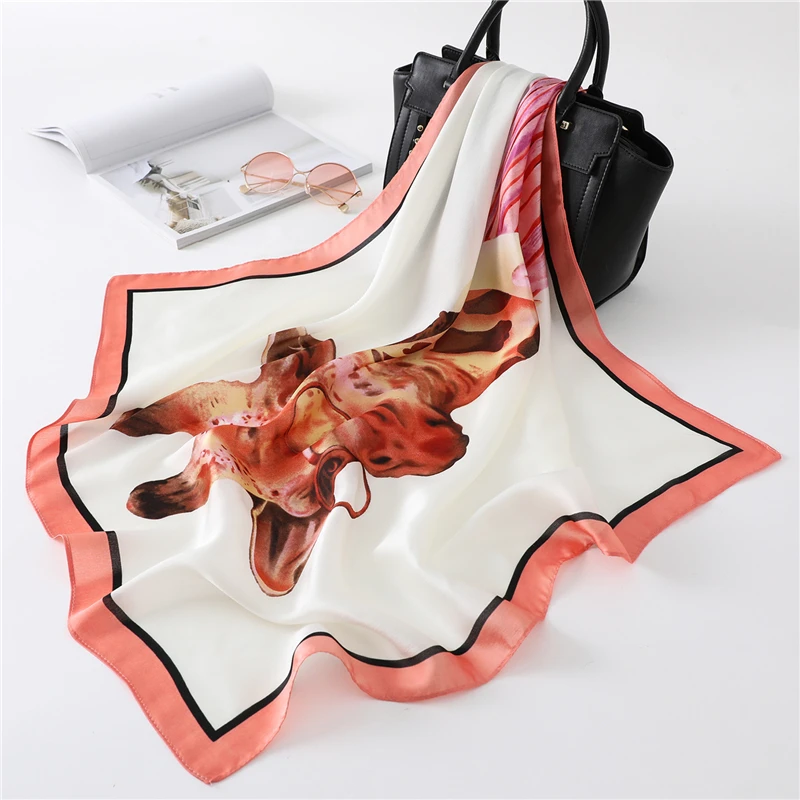 Lady Zijde Haar Sjaal Leuke Animal Print Vierkante Vrouwen Office Neck Sjaals Bandana Sjaals En Wraps Halsdoek 2020 Nieuwe
