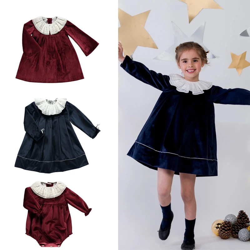 

Детское платье, новинка, зимнее Брендовое кружевное плотное теплое платье принцессы с длинным рукавом для девочек, детская благородная оде...