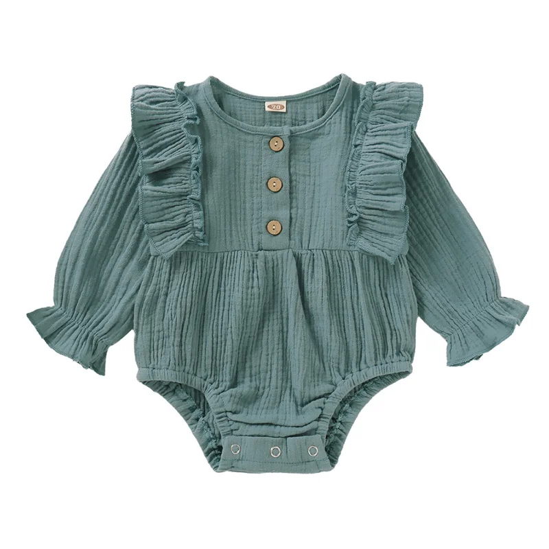 

Детские комбинезоны с расклешенными рукавами и рюшами для маленьких девочек; Боди для девочек; Повседневный костюм для младенцев; Комбинез...