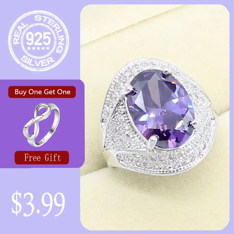 Новое поступление фиолетовое аметистовое 925 Серебряное кольцо для женщин