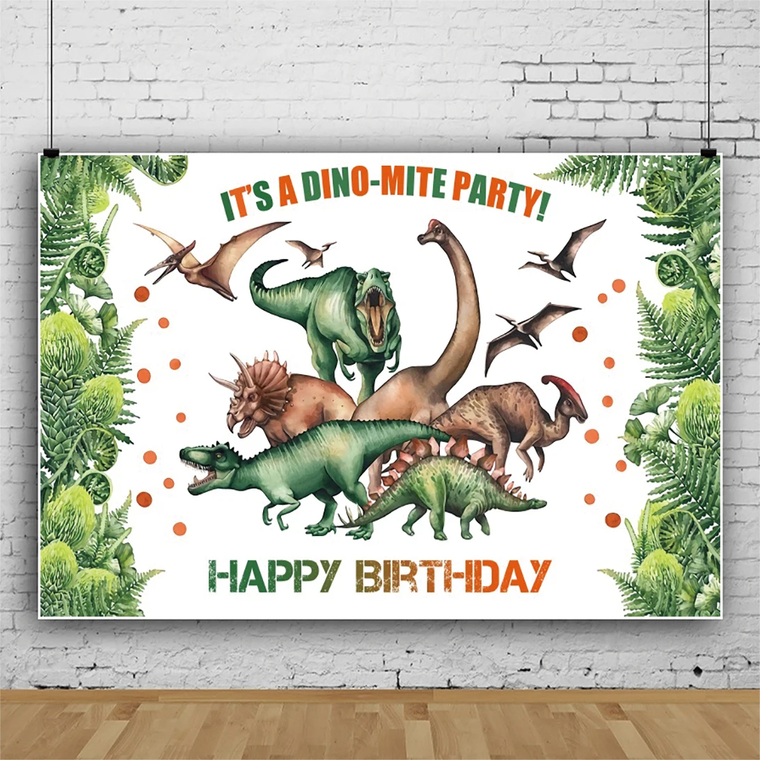 

Laeacco Green Forest Dinosaur Birthday Party Vivid Pattern Child Family Celebration Photocall Photo Background Photo Backdrops
