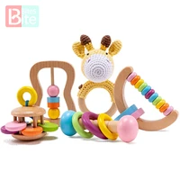 5pcs organic safe wooden toys baby montessori toddler toy grip diy crochet rattle soother bracelet teether toy set baby product