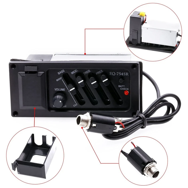 

Guitar EQ Equalizer System 4-Band Acoustic Guitar Preamp Piezo Pickup EQ 7545R Guitar Acceseories