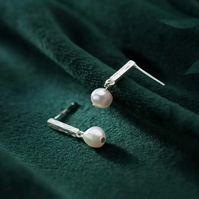 INZATT Real 925 Sterling Silver Geometric Pearl Stud Earrings Fashion Women Fine Jewelry Party Minimalist Accessories Gift | Украшения и